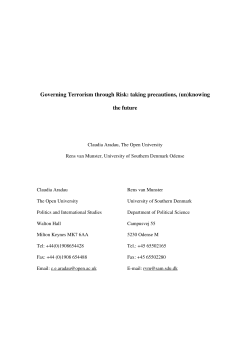 Governing terrorism through risk: Taking precautions,(un) knowing