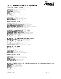 2014 juno award nominees