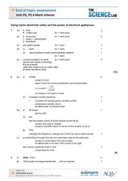 P2.4 Using mains electricity &ndash; mark scheme