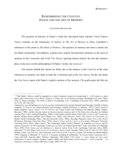 REMEMBERING THE CONVIVIO: DANTE AND THE ART OF