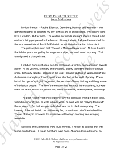 FROM PROSE TO POETRY Some Meditations