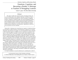 Emotions, Cognition, and Becoming a Reader: A Message to