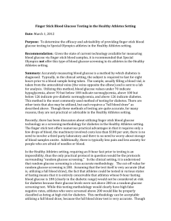 Finger Stick Blood Glucose Testing in the
