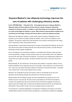 Sequana Medical`s new alfapump technology improves the care of