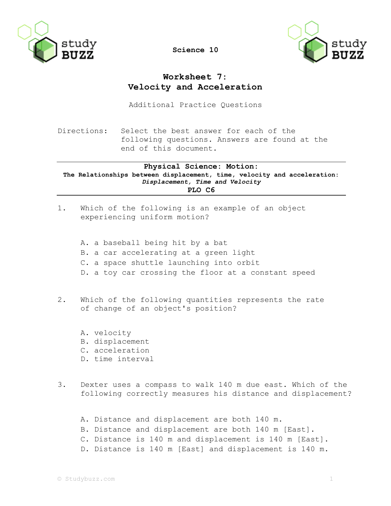 Worksheet 21: Velocity and Acceleration In Velocity And Acceleration Worksheet