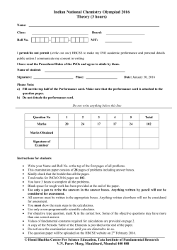 Indian National Chemistry Olympiad 2016 Theory