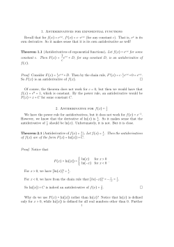 1. Antiderivatives for exponential functions Recall that for f(x) = e