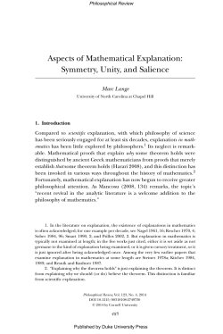 Aspects of Mathematical Explanation: Symmetry, Unity, and Salience