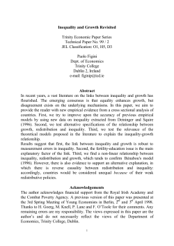 Inequality and Growth Revisited Trinity Economic Paper Series
