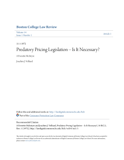 Predatory Pricing Legislation -- Is It Necessary?