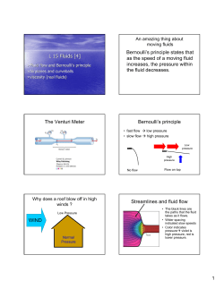 L 15 Fluids [4] Bernoulli`s principle states that as the speed of a