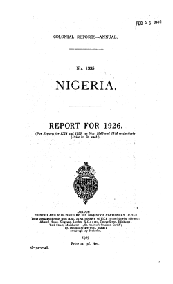 Annual Report of the Colonies, Nigeria, 1926