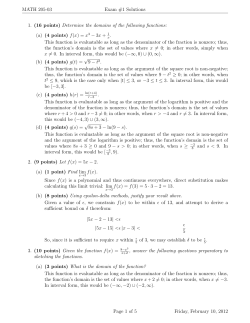 MATH 205-03 Exam #1 Solutions 1. (16 points) Determine the