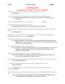ANSWER KEY Comparative Politics Test #7: CHINA - Rose