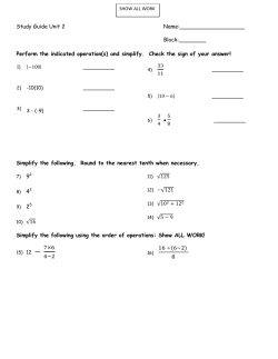 Study Guide Unit 2 Name: Block:______ Perform the indicated