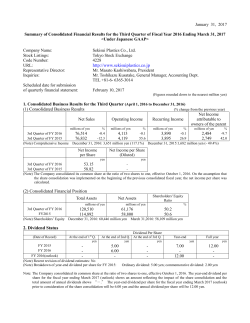 Summary of Financial Results for the Third Quarter of FY2016
