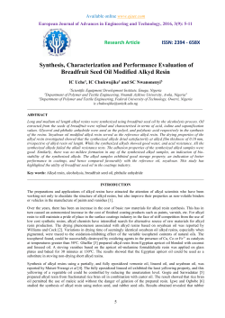 Synthesis, Characterization and Performance Evaluation of