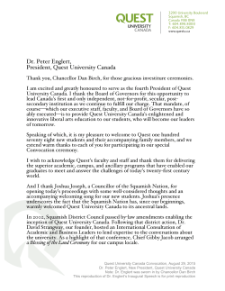Dr. Peter Englert, President, Quest University Canada
