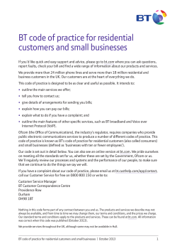 BT code of practice for residential cutomers and small