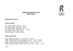 April 2015 Product and Price Lists - Pantry Range