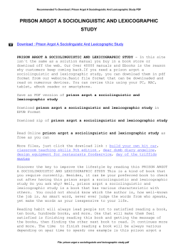 Prison Argot A Sociolinguistic And Lexicographic Study