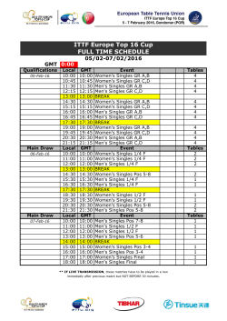 ITTF Europe Top 16 Cup FULL TIME SCHEDULE