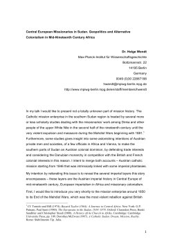 Central European Missionaries in Sudan. Geopolitics and