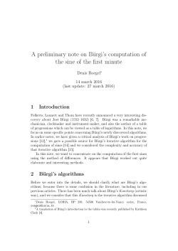 A preliminary note on Bürgi`s computation of the sine of the first minute