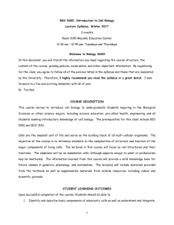 BIO 2600: Introduction to Cell Biology Lecture Syllabus, Winter 2017