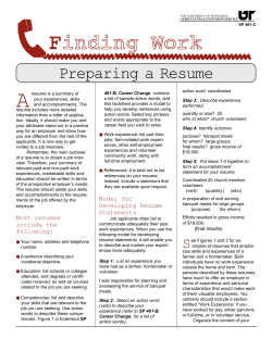 Finding Work - Preparing a Resume