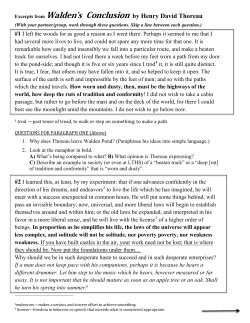 Excerpts from Walden`s Conclusion by Henry David Thoreau