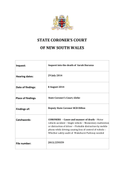 Inquest into the death of Sarah DURAZZA