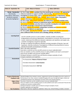 Teacher(s): Mr. Moore Grade/Subject: 7th Grade Life Science Week of