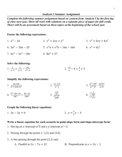 Analysis 2 Summer Assignment Complete the following summer