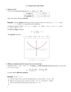 2.1 Tangent Lines and Velocity 1. Slope of a Line: Let L be a line