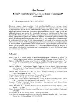 Lyric Poetry: Intergeneric, Transnational, Translingual?