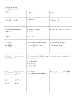 TEST REVIEW 2MP Part 1 (No Calculator) 1. log4 2. log7 1= 3. log9
