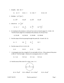 FASET MATH Practice questions 3 Page 1 1. Simplify: 2(3 s – 8) + 7