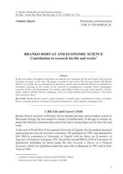 BRANKO HORVAT AND ECONOMIC SCIENCE Contribution to