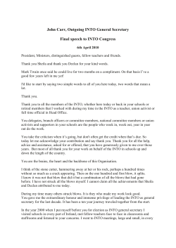 INTO Congress 2010 - Address by outgoing General Secretary