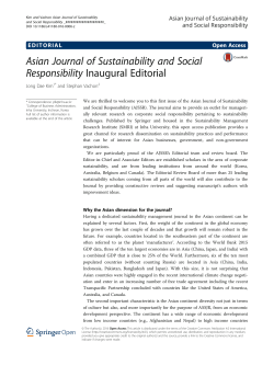 Asian Journal of Sustainability and Social Responsibility Inaugural