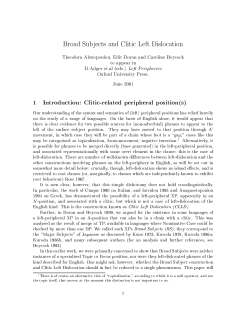 Broad Subjects and Clitic Left Dislocation 1 Introduction: Clitic