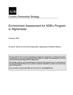 Environment Assessment for ADB`s Program in Afghanistan