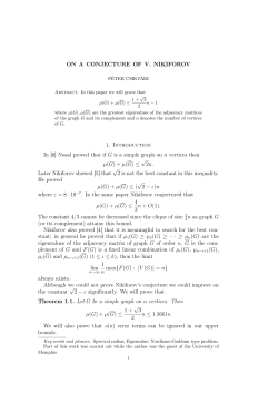 ON A CONJECTURE OF V. NIKIFOROV 1. Introduction In [6] Nosal