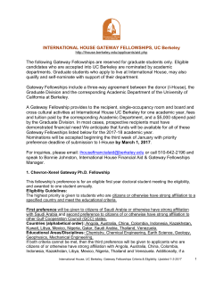INTERNATIONAL HOUSE GATEWAY FELLOWSHIPS, UC Berkeley