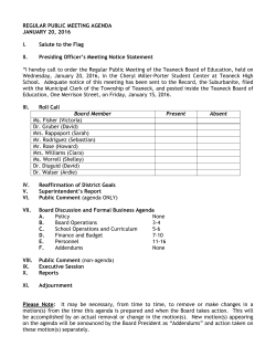 REGULAR PUBLIC MEETING AGENDA JANUARY 20, 2016 I