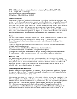 ENG 241 Introduction to African American Literature, Winter 2015
