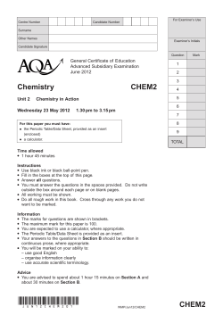 GCE Chemistry Question Paper Unit 02 Chemistry in Action