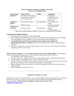 Assignment for English 10 Honors 1. Read The Secret Life of Bees
