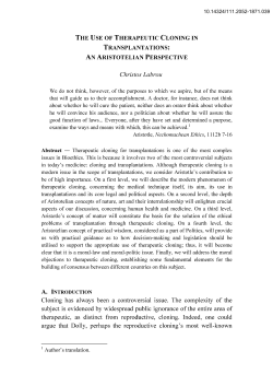 THE USE OF THERAPEUTIC CLONING IN TRANSPLANTATIONS